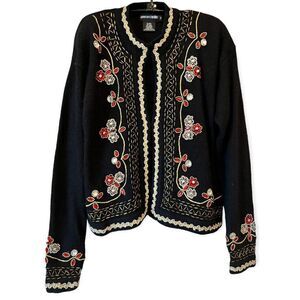 Vintage 80’s Pierre Cardin Black Silk Angora Beaded Cardigan